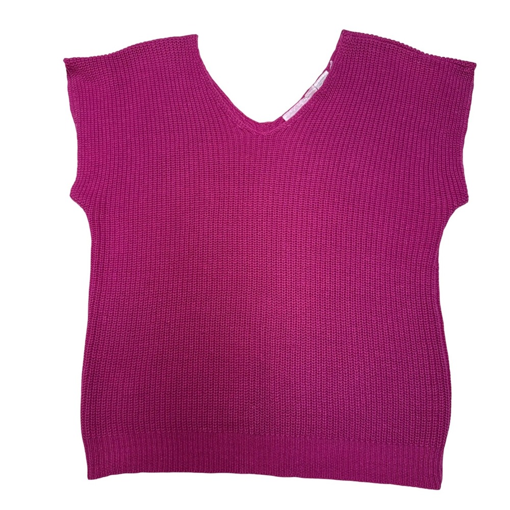 Vintage Monarch Knits Fuchsia Pink V-Neck Sweater Large 90s 80s Barbiecore